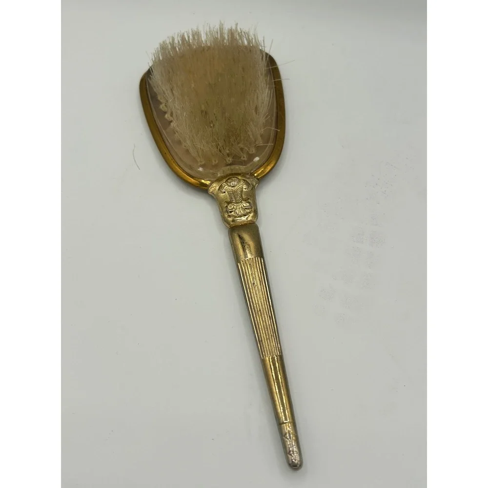 Vintage Gold Tone Floral Hair Brush Hollywood Regency Vanity‎ Decor Rose Bouquet